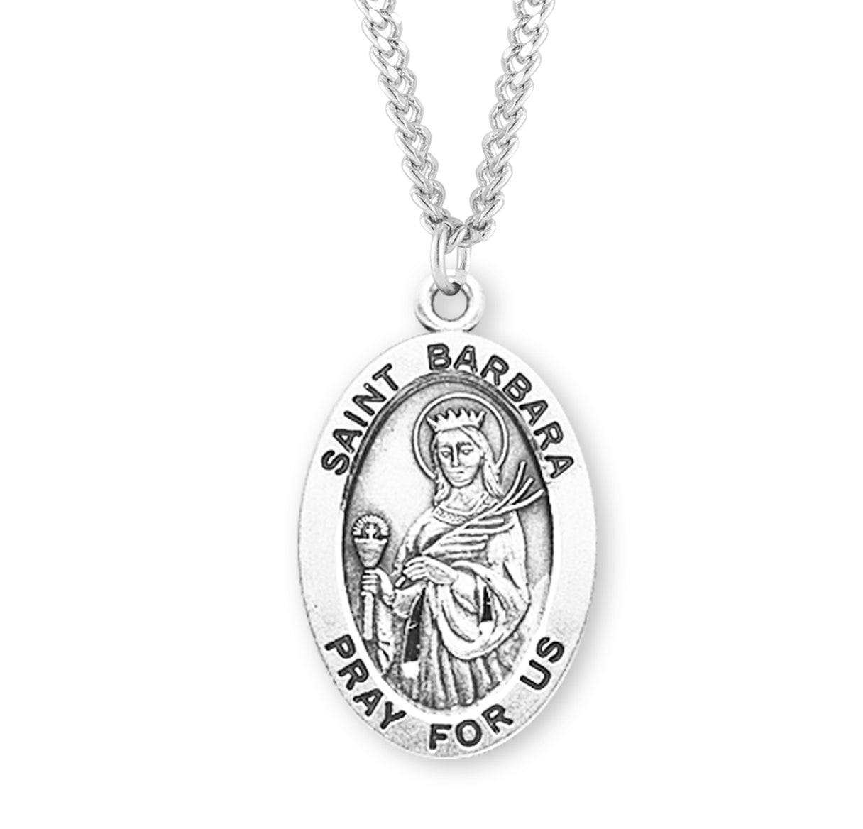 Patron Saint Barbara Oval Sterling Silver Medal – The Catholic Shop