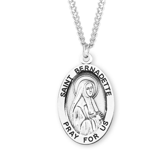 Patron Saint Bernadette Oval Sterling Silver Medal