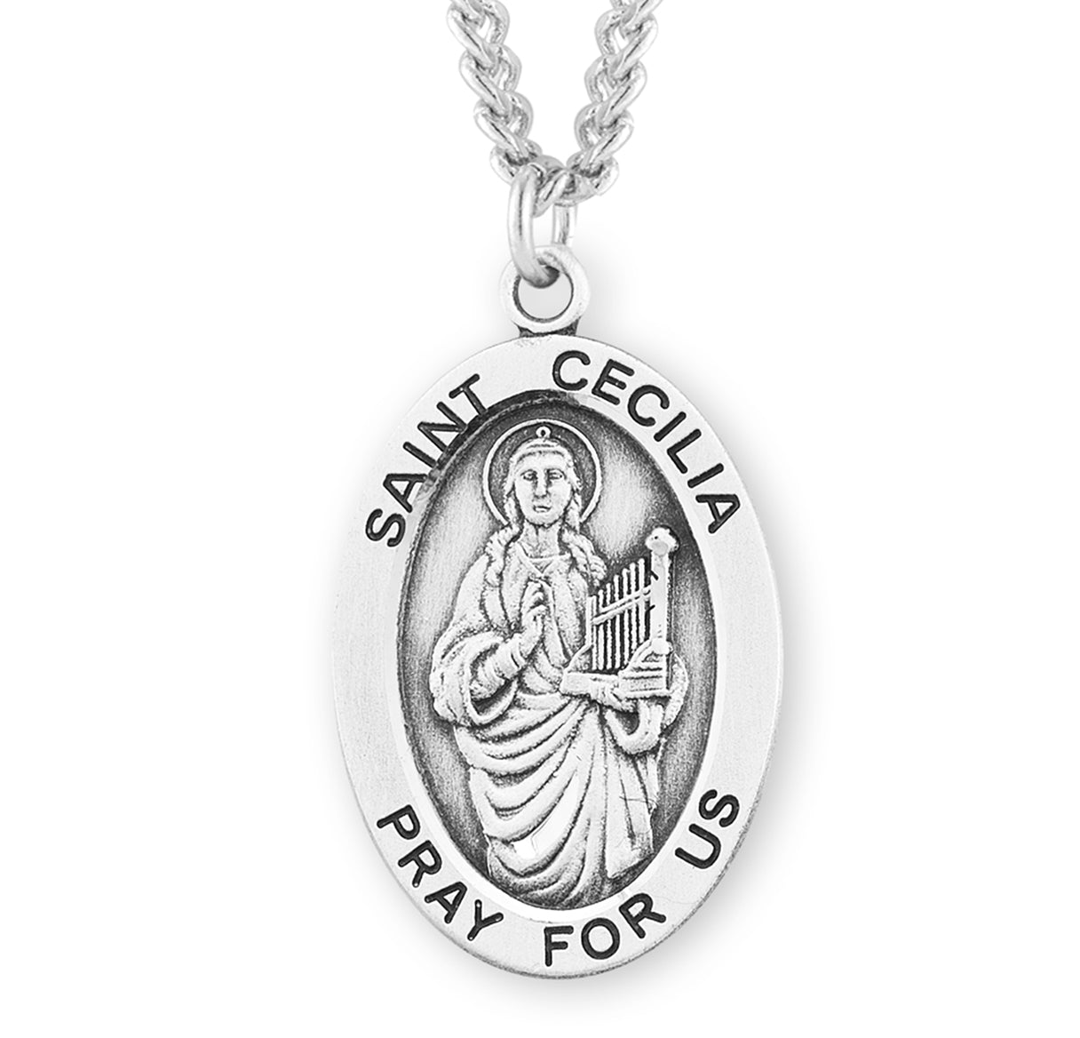 Patron Saint Cecilia Oval Sterling Silver Medal