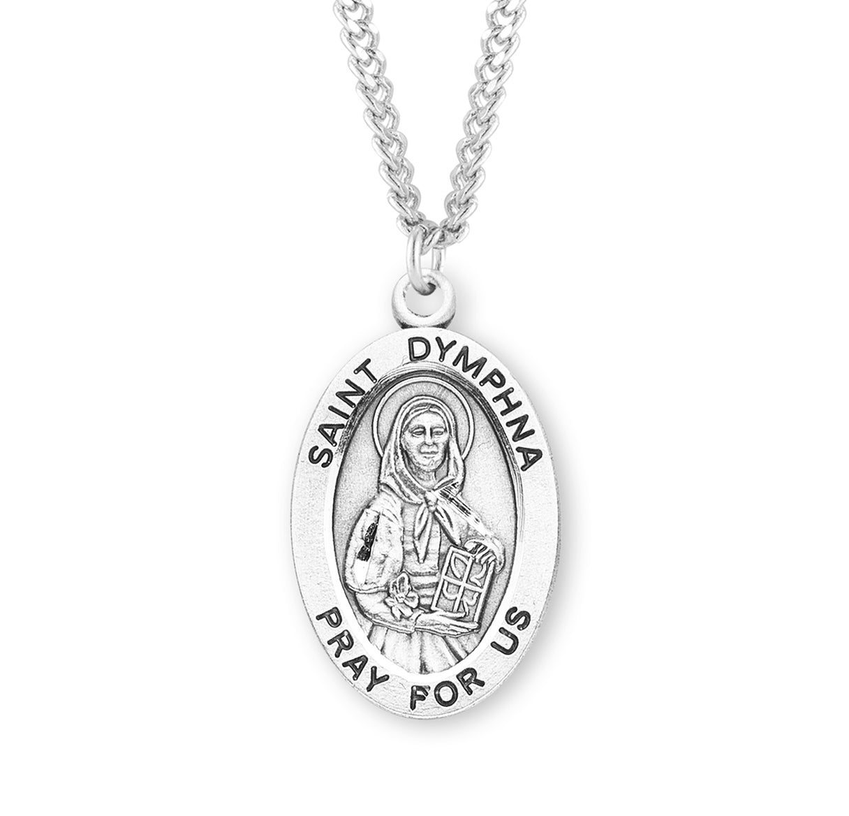 Patron Saint Dymphna Oval Sterling Silver Medal