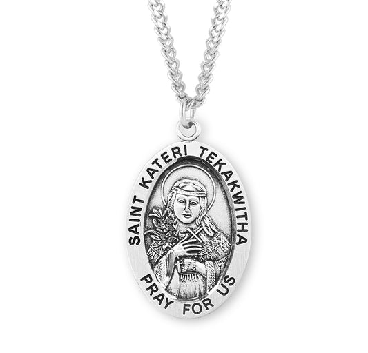 Patron Saint Kateri Tekakwitha Oval Sterling Silver Medal