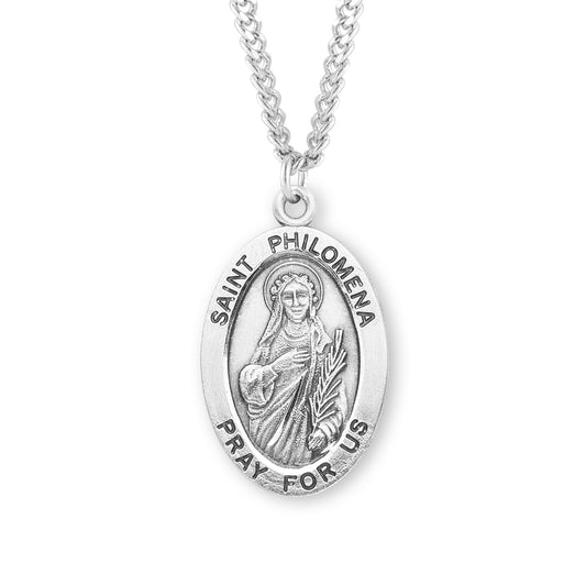 Patron Saint Philomena Oval Sterling Silver Medal