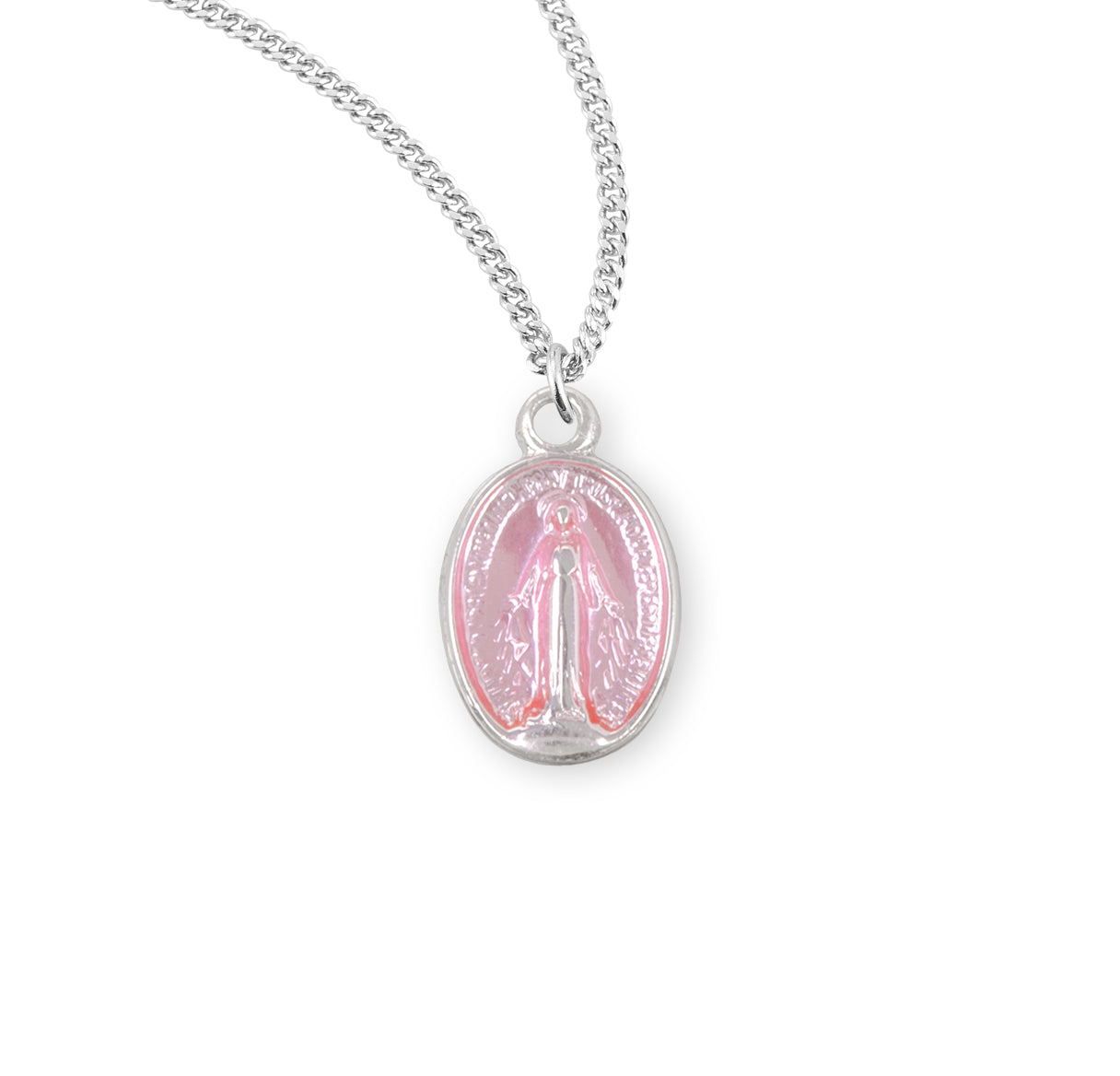 Sterling Silver Oval Pink Enameled Miraculous Medal
