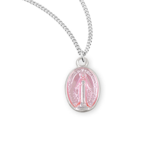 Sterling Silver Oval Pink Enameled Miraculous Medal