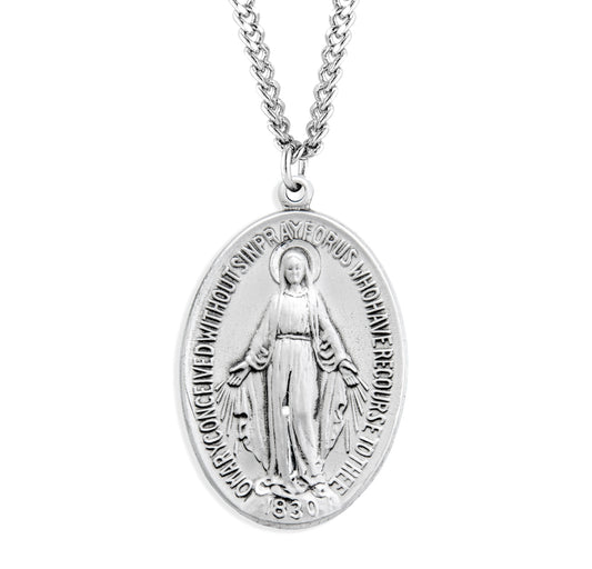 Sterling Silver Miraculous Medal with Pink Epoxy Flowers