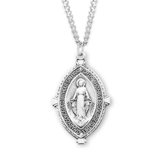 Sterling Silver Double Pointed Oval Miraculous Medal