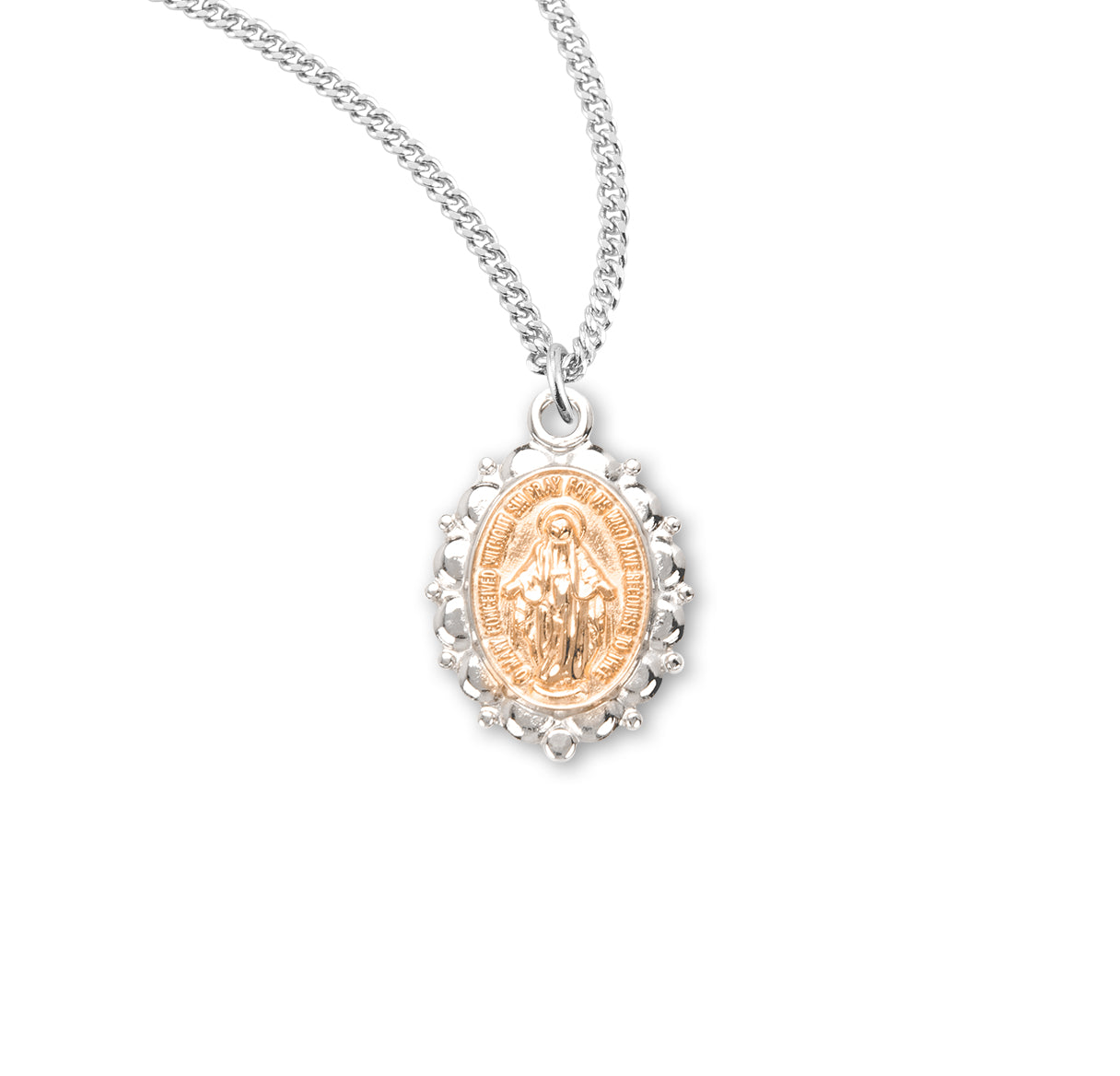 Sterling Silver Oval Blue Enameled Miraculous Medal