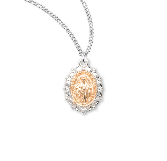 Sterling Silver Oval Blue Enameled Miraculous Medal