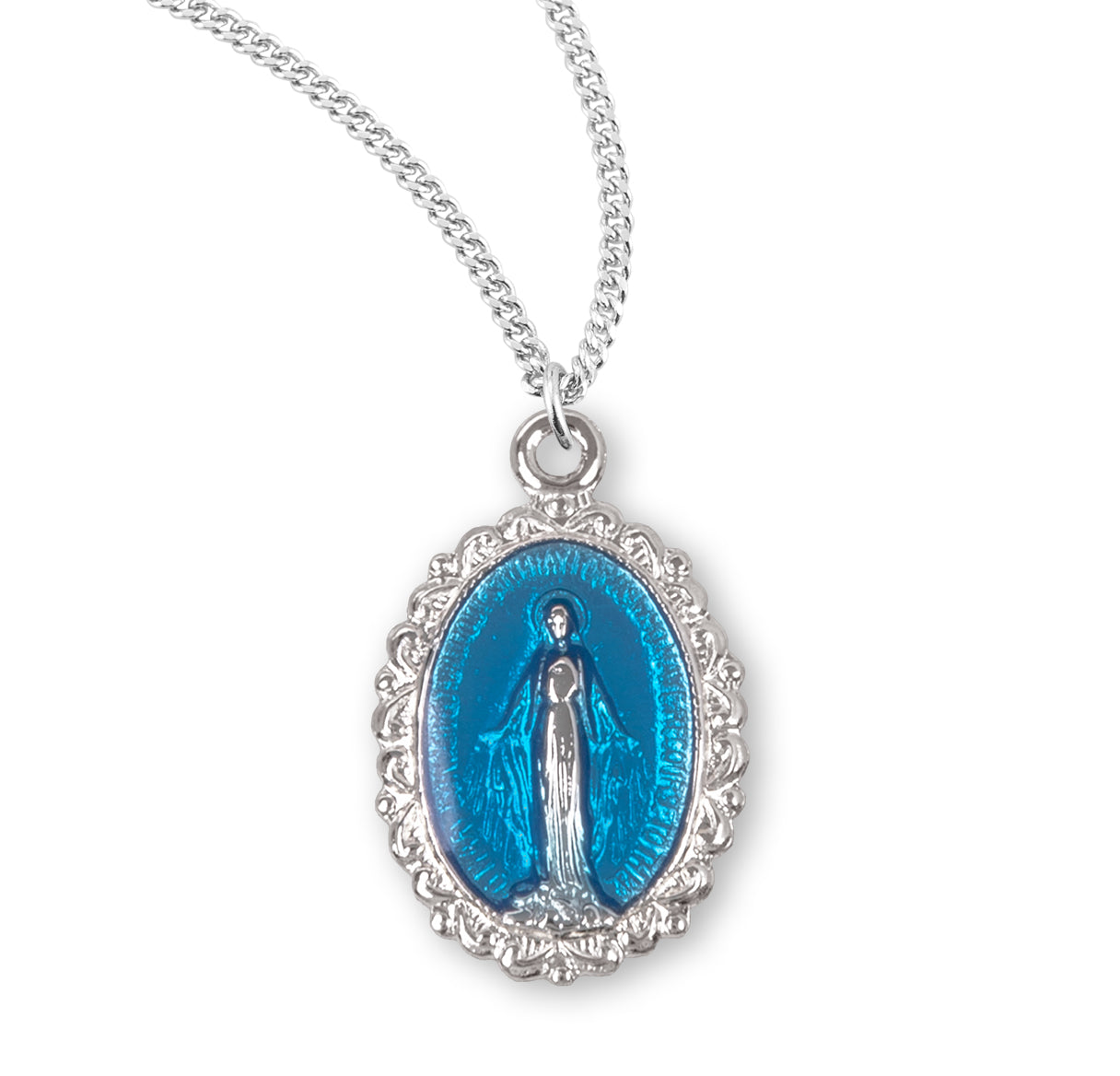 Sterling Silver Oval Pink Enameled Miraculous Medal