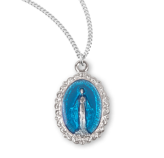 Sterling Silver Oval Pink Enameled Miraculous Medal