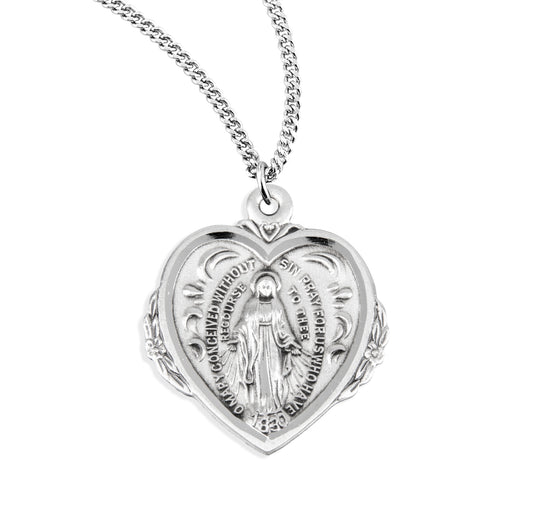 Sterling Silver Blue Enameled Heart Shape Miraculous Medal