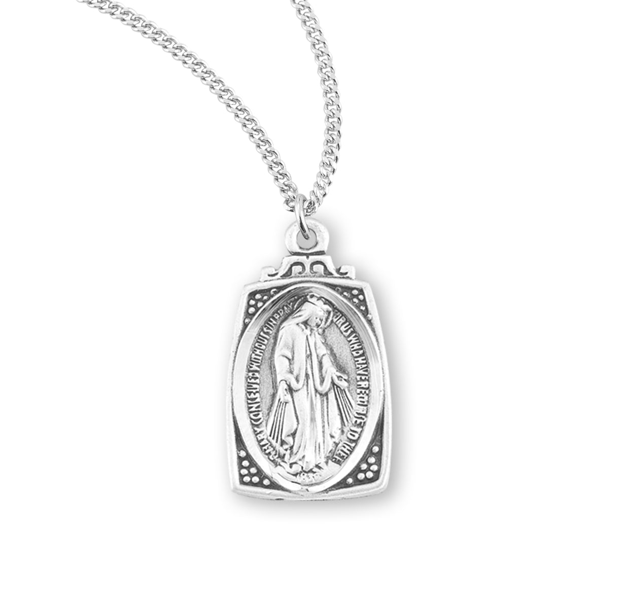 Sterling Silver Profile "Art Deco" Style Miraculous Medal