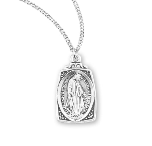 Sterling Silver Profile "Art Deco" Style Miraculous Medal