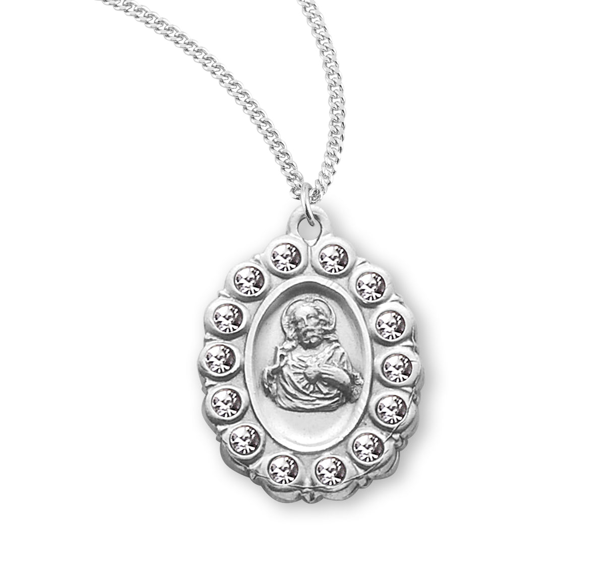 Sterling Silver Scapular Medal Set with Clear Crystals