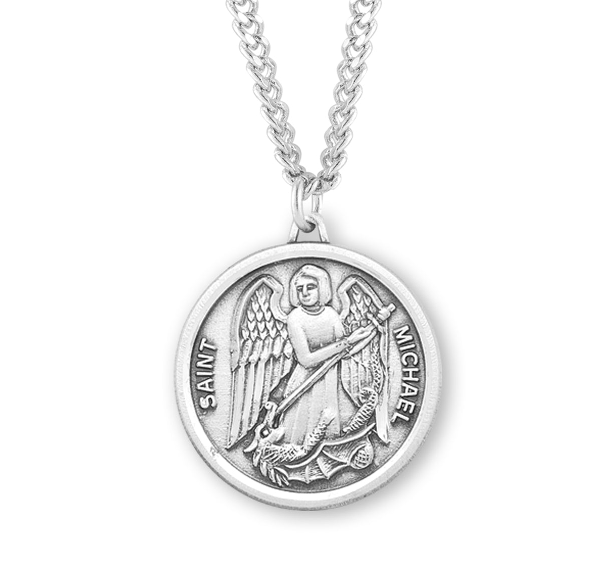 Saint Michael the Archangel Round Sterling Silver Enameled Medal