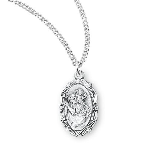 Saint Christopher Fancy Oval Sterling Silver Medal