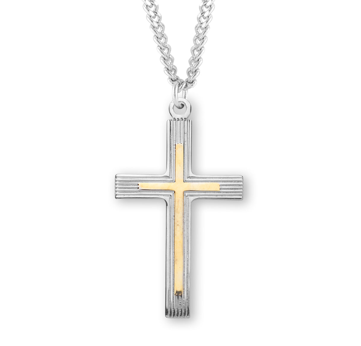 Two-Tone Sterling Silver Cross in Heart Pendant