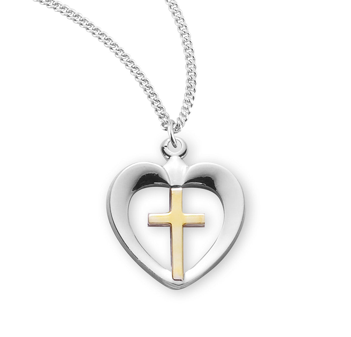 Two-Tone Sterling Silver Cross in Heart Pendant