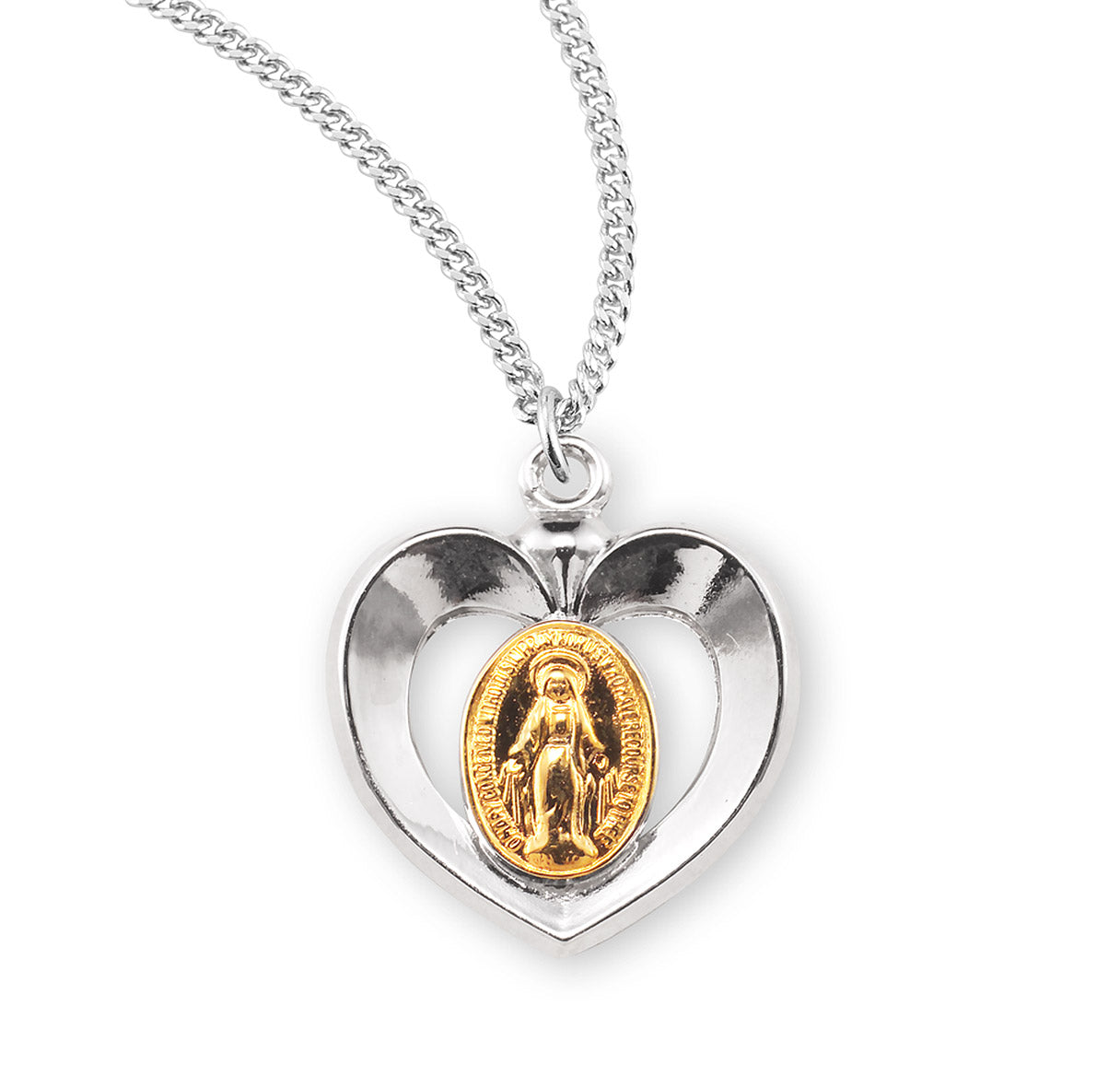 Sterling Silver Rhodium Plated Holy Spirit Inlayed Heart Pendant with Red Epoxy