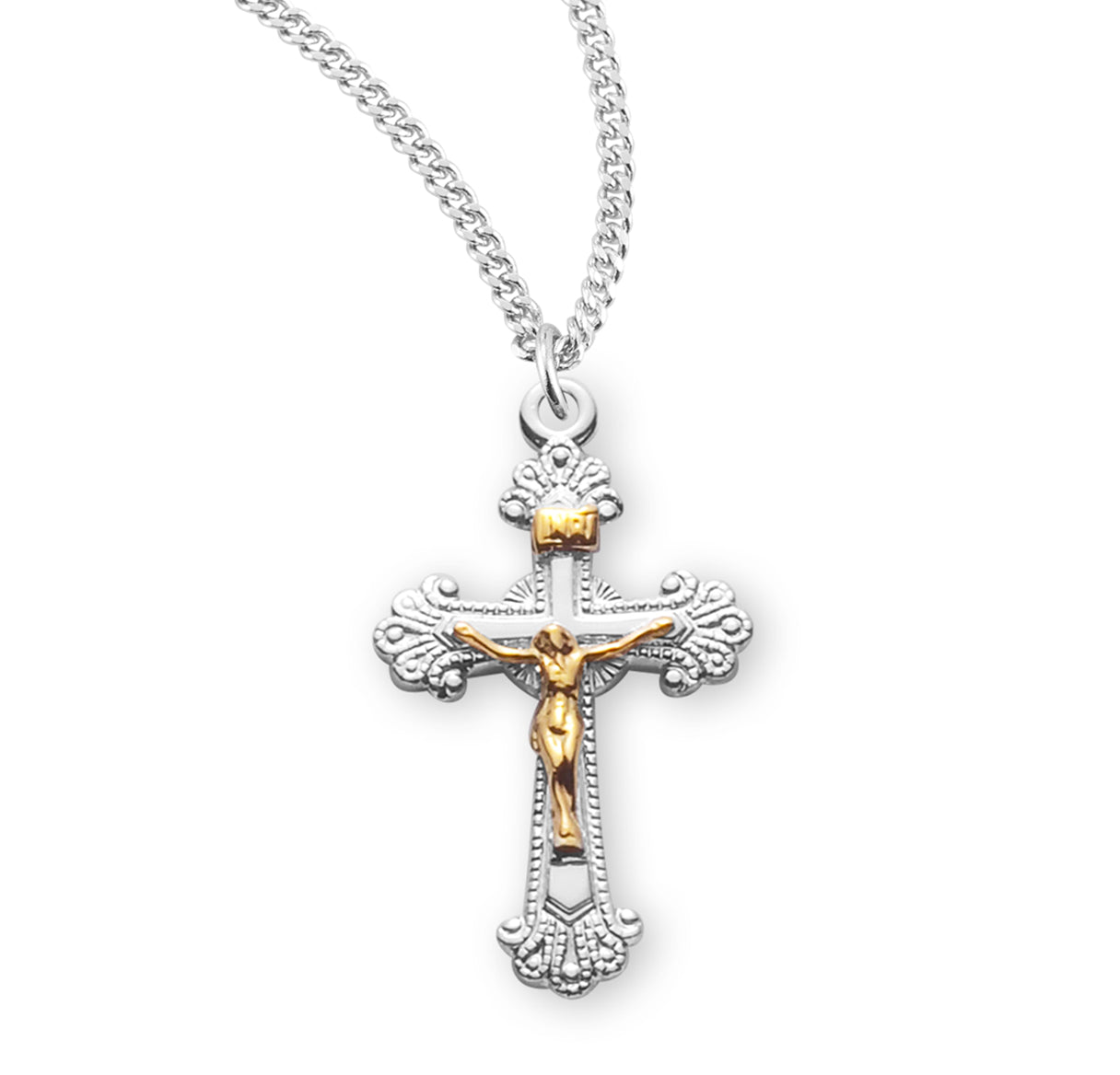 Two Toned Fancy Engraved Sterling Silver Crucifix