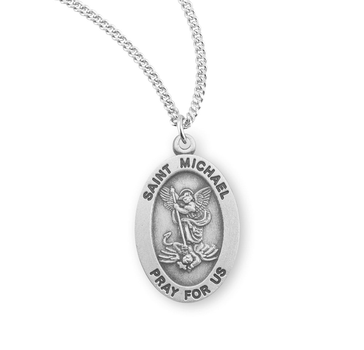Saint Michael Archangel Oval Sterling Silver Medal