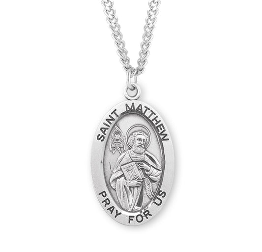 Patron Saint Matthew Oval Sterling Silver Medal
