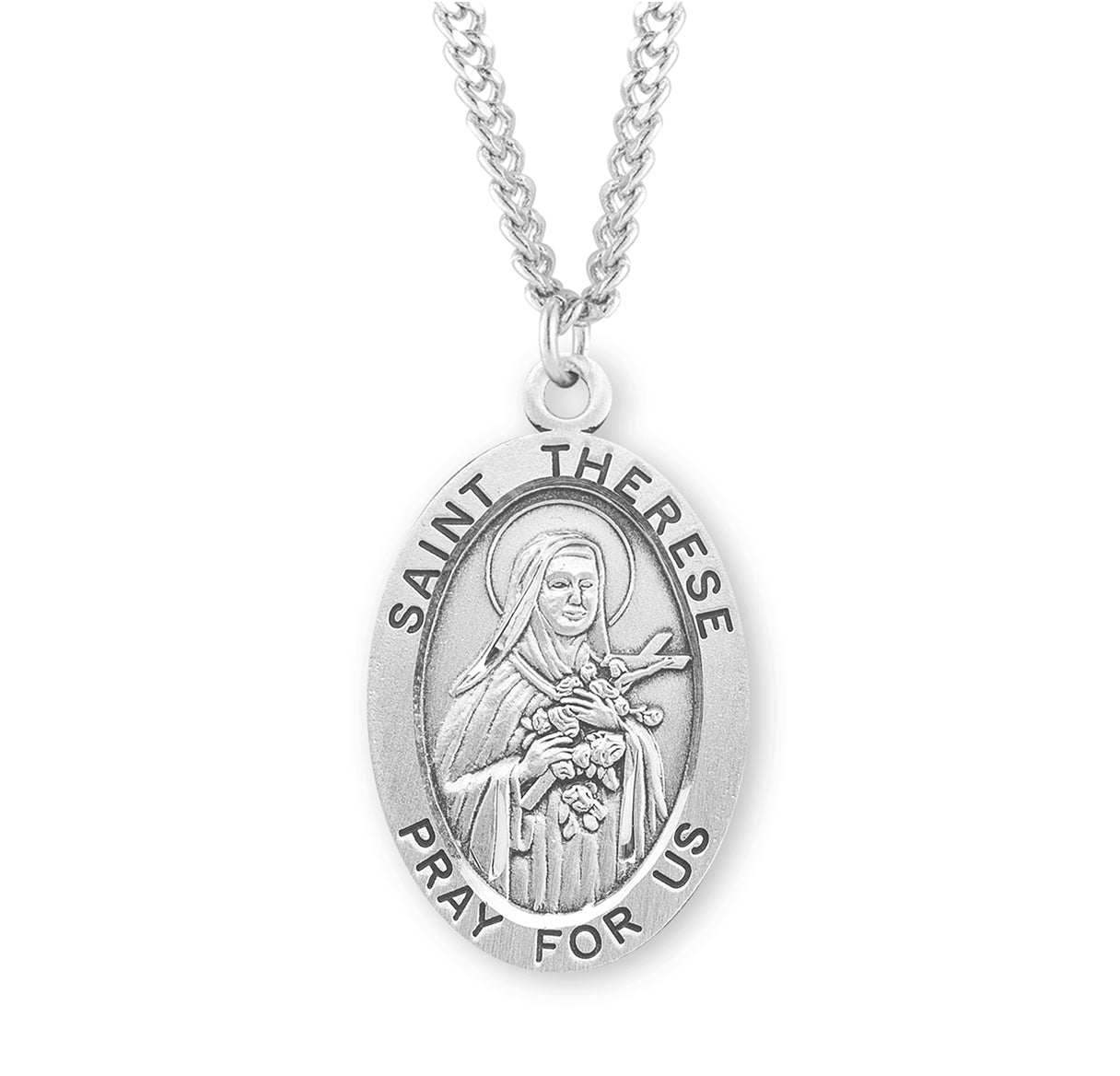 Patron Saint Therese of Lisieux Oval Sterling Silver Medal