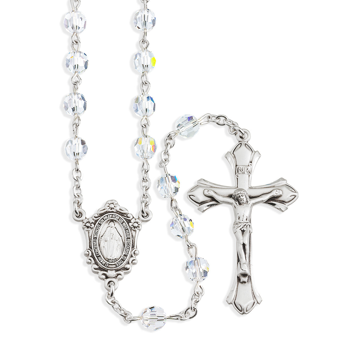 Sterling Silver Rosary Hand Made with Swarovski Crystal 6mm Clear Faceted Round Beads by HMH