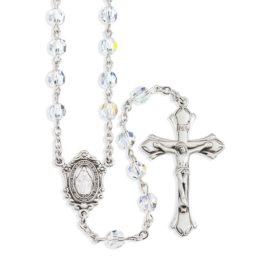 Sterling Silver Rosary Hand Made with Swarovski Crystal 6mm Clear Faceted Round Beads by HMH