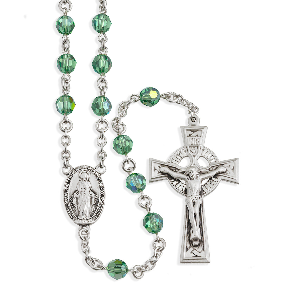 Sterling Silver Rosary Hand Made with Swarovski Crystal 6mm Erinite Faceted Round Beads by HMH
