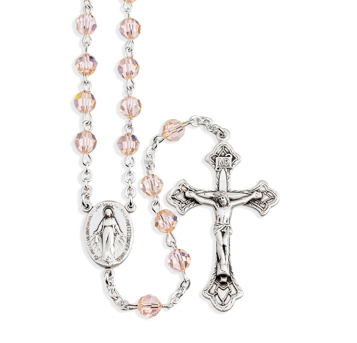 Sterling Silver Rosary Hand Made with Swarovski Crystal 6mm Silk Faceted Round Beads by HMH
