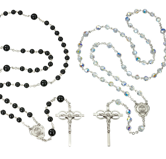 Sterling Silver Wedding Rosary Set Hand Made with Swarovski Crystal 6mm Beads and Onyx Beads by HMH