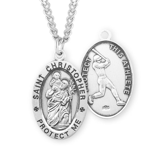 Saint Christopher Oval Sterling Silver Baseball Male Athlete Medal