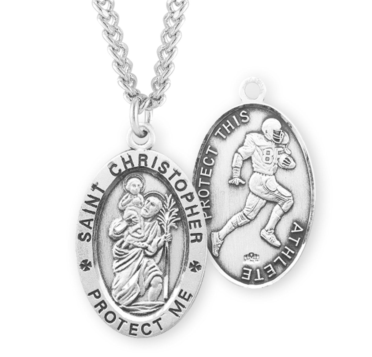 Saint Christopher Oval Sterling Silver Football Male Athlete Medal