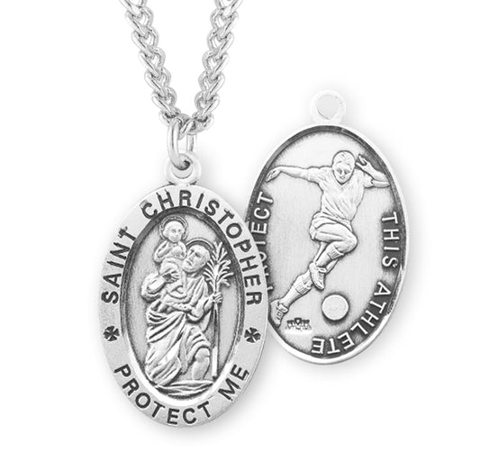 Saint Christopher Oval Sterling Silver Soccer Male Athlete Medal