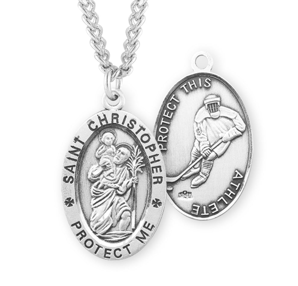 Saint Christopher Oval Sterling Silver Hockey Male Athlete Medal – The ...