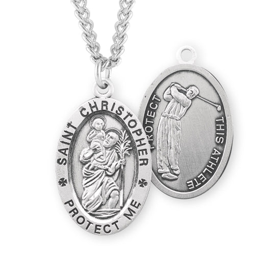 Saint Christopher Oval Sterling Silver Golf Male Athlete Medal