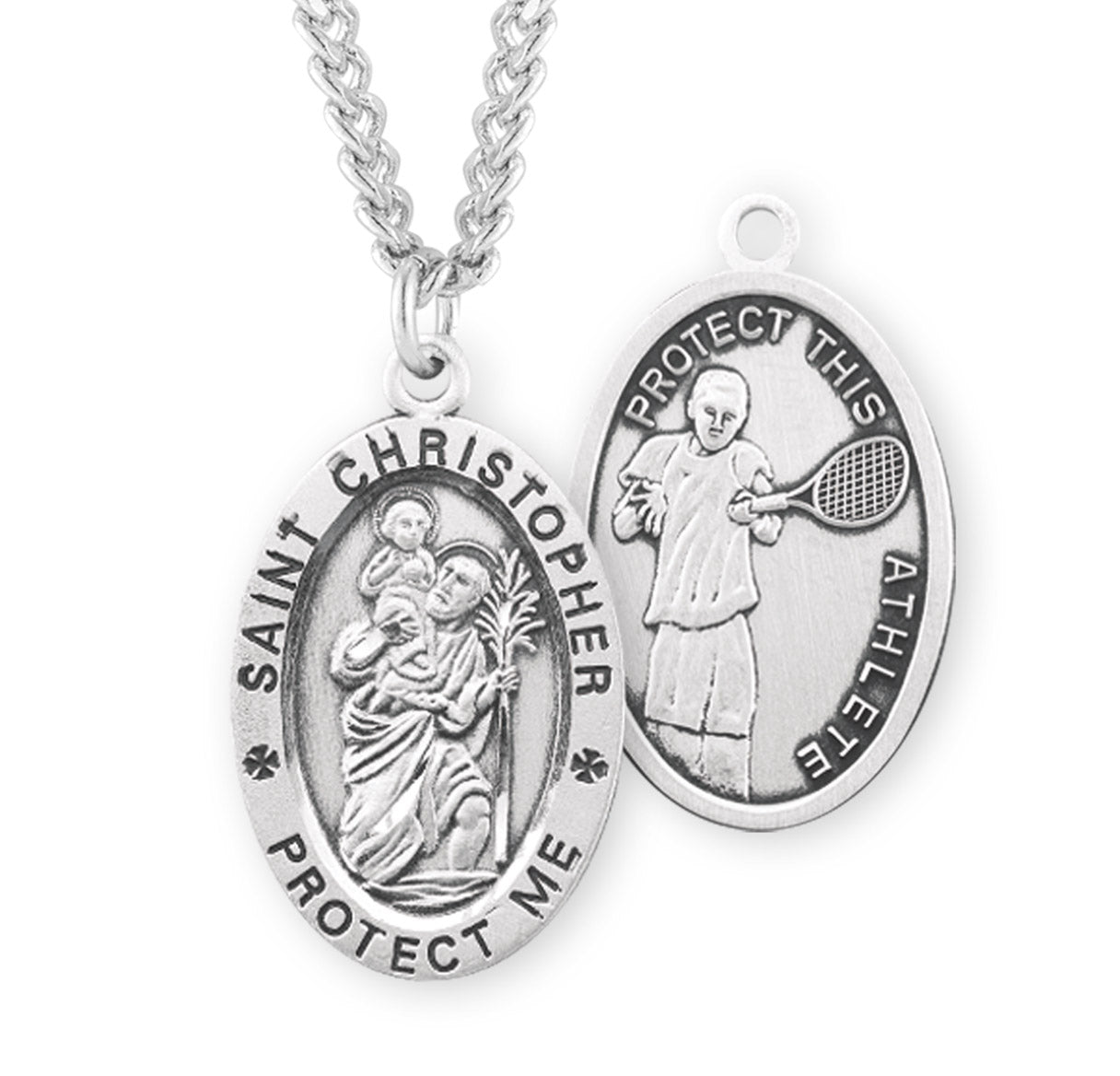 Saint Christopher Oval Sterling Silver Tennis Male Athlete Medal
