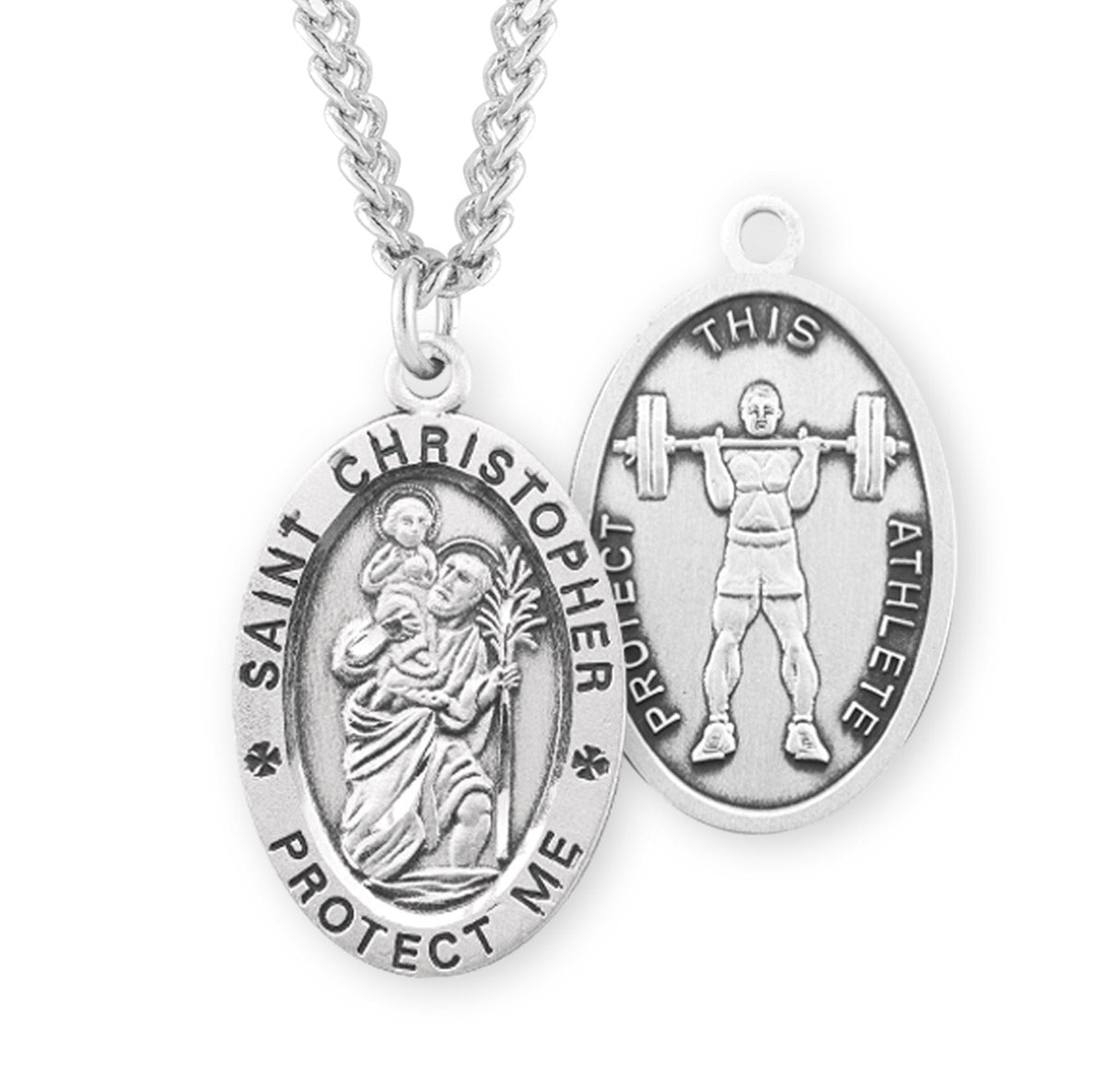 Saint Christopher Oval Sterling Silver weightlifting Male Athlete Medal