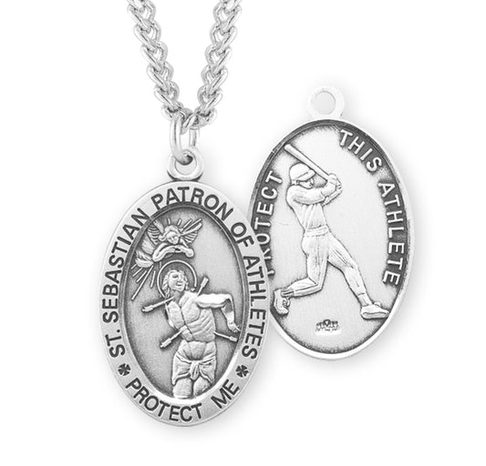 Saint Sebastian Oval Sterling Silver Baseball Male Athlete Medal
