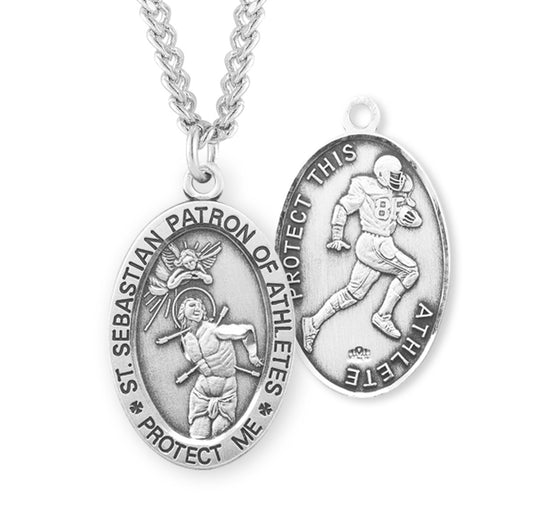 Saint Sebastian Oval Sterling Silver Football Male Athlete Medal