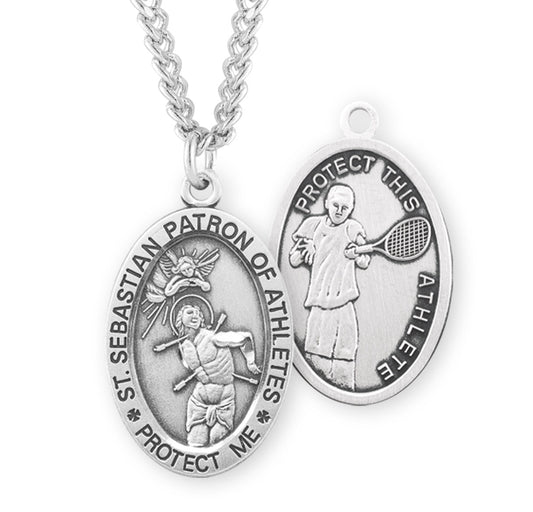 Saint Sebastian Oval Sterling Silver Tennis Male Athlete Medal