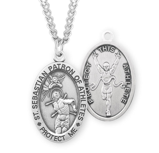 Saint Sebastian Oval Sterling Silver Track Male Athlete Medal