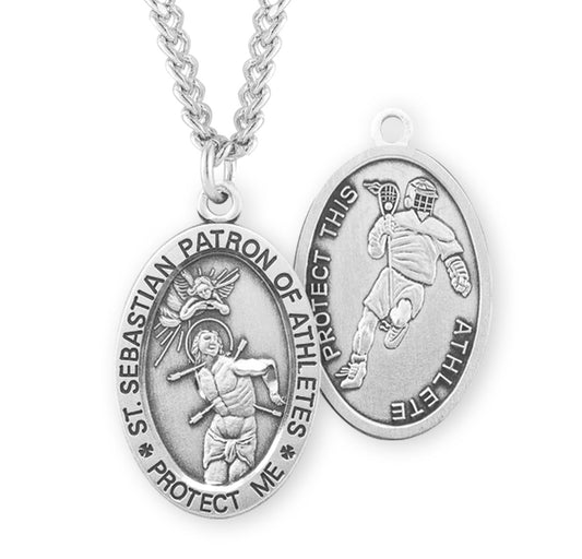 Saint Sebastian Oval Sterling Silver Lacrosse Male Athlete Medal
