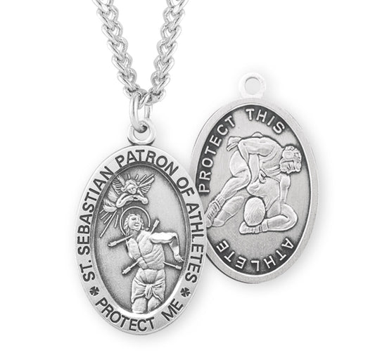 Saint Sebastian Oval Sterling Silver Wrestling Male Athlete Medal