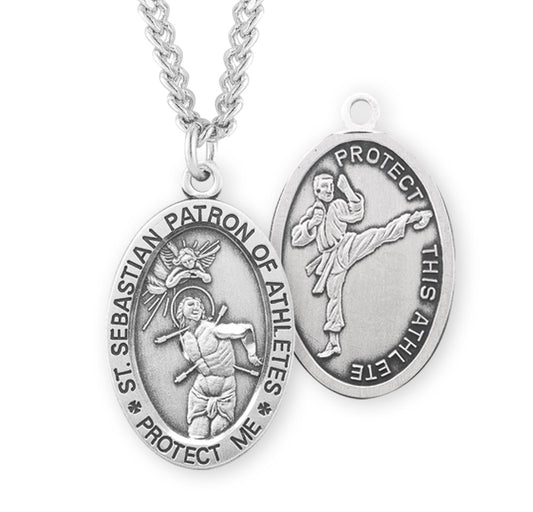 Saint Sebastian Oval Sterling Silver Martial Arts Male Athlete Medal