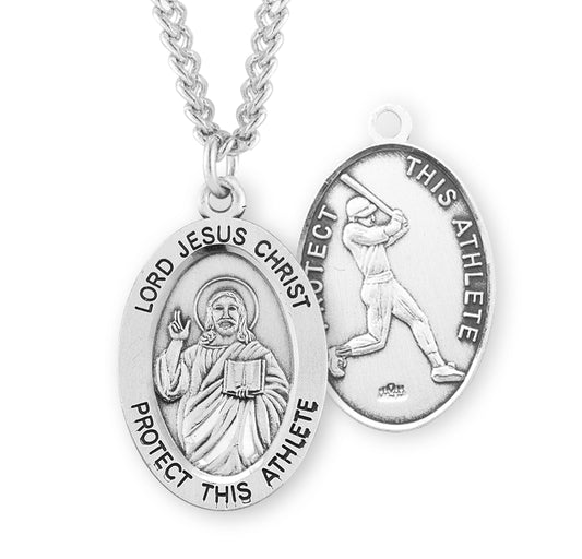 Lord Jesus Christ Oval Sterling Silver Baseball Male Athlete Medal
