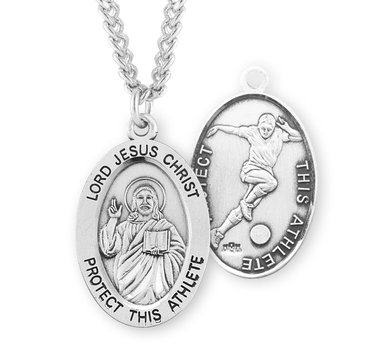 Lord Jesus Christ Oval Sterling Silver Soccer Male Athlete Medal