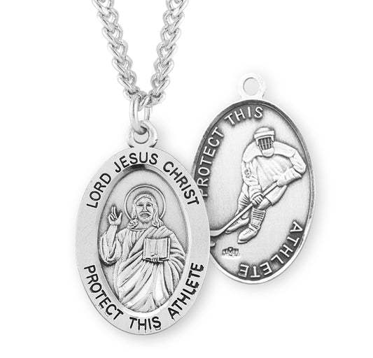 Lord Jesus Christ Oval Sterling Silver Hockey Male Athlete Medal