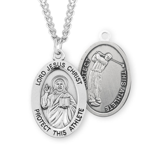 Lord Jesus Christ Oval Sterling Silver Golf Male Athlete Medal
